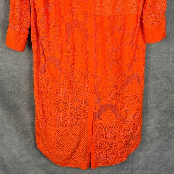Maeve Anthropologie Dress Womens Small Orange Lace Button Shirt Midi Boho Beach - Picture 4 of 13